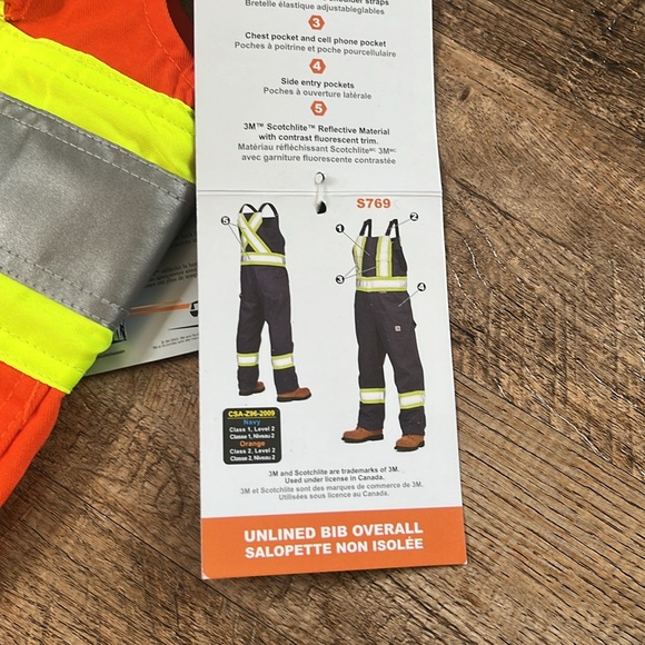 NWT Work King Unlined Bib Overall - Safety Hi Vis - Picture 5 of 8